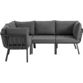 Riverside Outdoor 4 Piece Modular Sofa Set in Gray Metal & Charcoal Fabric