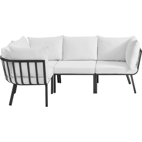 Riverside Outdoor 4 Piece Modular Sofa Set in Gray Metal & White Fabric