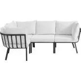 Riverside Outdoor 4 Piece Modular Sofa Set in Gray Metal & White Fabric