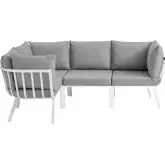 Riverside Outdoor 4 Piece Modular Sofa Set in White Metal & Gray Fabric