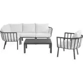 Riverside Outdoor 6 Piece Modular Sofa Set in White Metal & Gray Fabric