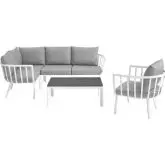 Riverside Outdoor 6 Piece Modular Sofa Set in White Metal & Navy Fabric