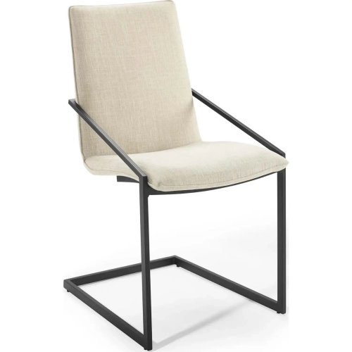 Pitch Dining Arm Chair in Beige Fabric & Black Metal