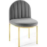 Isla Dining Chair in Channel Tufted Gray Velvet & Gold