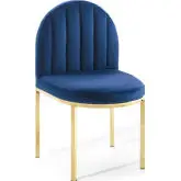 Isla Dining Chair in Channel Tufted Navy Blue Velvet & Gold