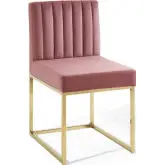 Carriage Dining Chair in Channel Tufted Dusty Rose Velvet & Gold Sled Base