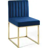 Carriage Dining Chair in Channel Tufted Navy Blue Velvet & Gold Sled Base