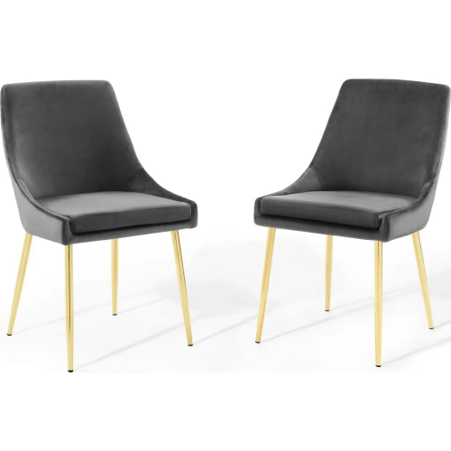 Viscount Dining Chair in Charcoal Gray Velvet & Gold Stainless (Set of 2)