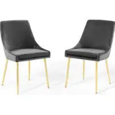 Viscount Dining Chair in Charcoal Gray Velvet & Gold Stainless (Set of 2)