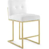 Privy Counter Stool in Tufted White Fabric & Gold Stainless