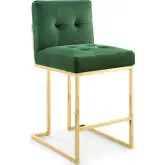 Privy Counter Stool in Tufted Emerald Green Velvet & Gold Stainless