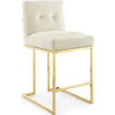 Privy Counter Stool in Tufted Ivory Velvet & Gold Stainless