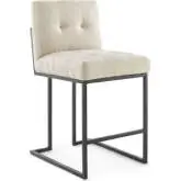 Privy Counter Stool in Tufted Beige Fabric & Black Stainless