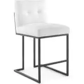 Privy Counter Stool in Tufted Beige Fabric & Black Stainless