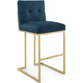 Privy Bar Stool in Tufted Blue Fabric & Gold Stainless