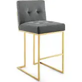 Privy Bar Stool in Tufted Charcoal Gray Velvet & Gold Stainless