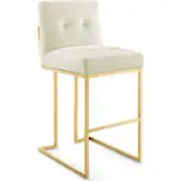 Privy Bar Stool in Tufted Ivory Velvet & Gold Stainless