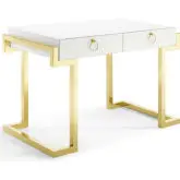 Ring Office Desk in High Gloss White & Gold Steel