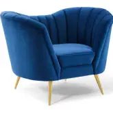 Opportunity Arm Chair in Channel Tufted Navy Blue Velvet & Gold