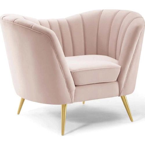 Opportunity Arm Chair in Channel Tufted Pink Velvet & Gold