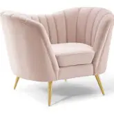 Opportunity Arm Chair in Channel Tufted Pink Velvet & Gold