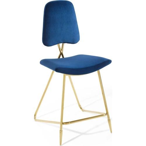 Ponder Counter Stool in Navy Blue Velvet & Gold Steel