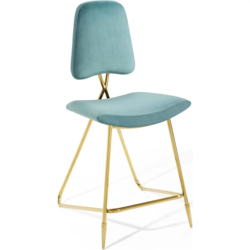 Ponder Counter Stool in Sea Blue Velvet & Gold Steel