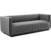 Conjure Sofa in Channel Tufted Gray Velvet