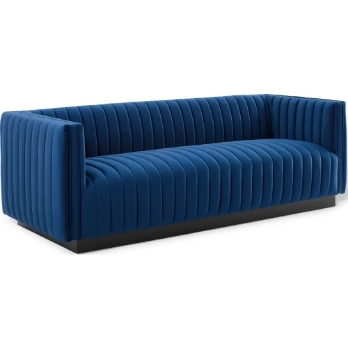 Conjure Sofa in Channel Tufted Navy Blue Velvet