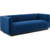 Conjure Sofa in Channel Tufted Navy Blue Velvet