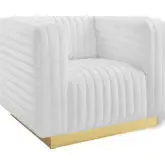 Charisma Arm Chair in Channel Tufted White Velvet & Gold