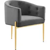 Savour Accent Chair in Tufted Gray Velvet & Gold Steel