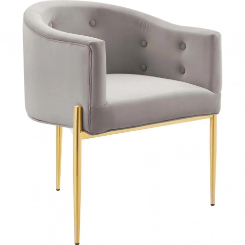 Savour Accent Chair in Tufted Light Gray Velvet & Gold Steel