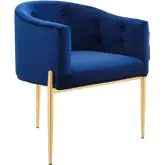 Savour Accent Chair in Tufted Navy Blue Velvet & Gold Steel