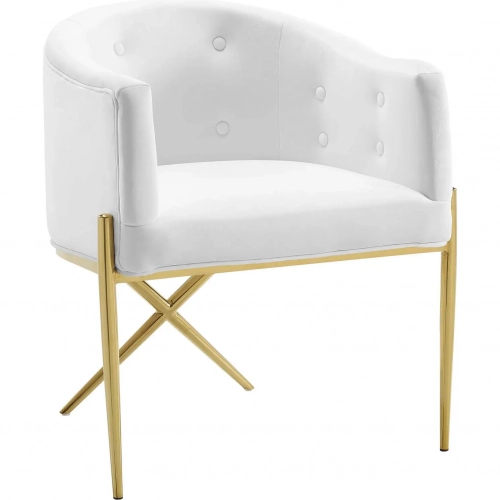 Savour Dining Arm Chair in Tufted White Velvet & Gold