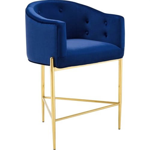 Savour Counter Stool in Tufted Navy Velvet & Gold