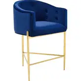 Savour Counter Stool in Tufted Navy Velvet & Gold