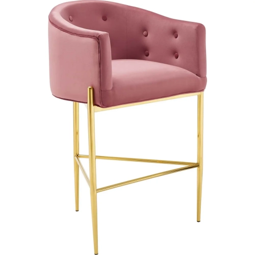 Savour Bar Stool in Tufted Dusty Rose Velvet & Gold