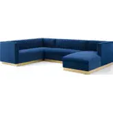 Sanguine 3 Piece Sectional Sofa in Channel Tufted Navy Blue Velvet