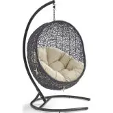 Encase Outdoor Swing Chair in Beige Sunbrella &reg; & Black Poly Rattan