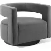 Spin Cutaway Swivel Arm Chair in Gray Velvet