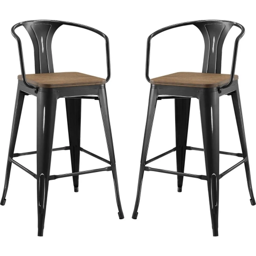 Promenade Arm Bar Stool in Black Metal & Bamboo (Set of 2)