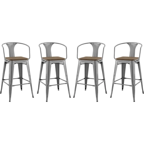 Promenade Arm Bar Stool in Gunmetal & Bamboo (Set of 4)