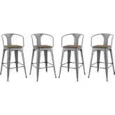 Promenade Arm Bar Stool in Gunmetal & Bamboo (Set of 4)