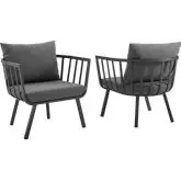 Riverside Outdoor Arm Chair in Gray Metal & Charcoal Fabric (Set of 2)