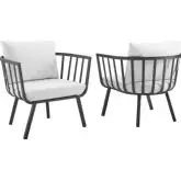 Riverside Outdoor Arm Chair in Gray Metal & White Fabric (Set of 2)