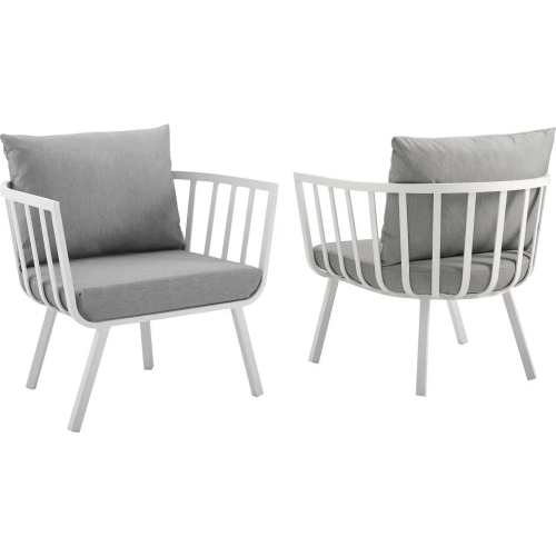 Riverside Outdoor Arm Chair in White Metal & Gray Fabric (Set of 2)