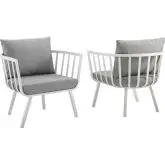 Riverside Outdoor Arm Chair in White Metal & Gray Fabric (Set of 2)