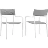 Raleigh Outdoor Arm Chair in White Metal & Gray Fabric (Set of 2)