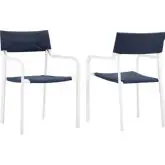 Raleigh Outdoor Arm Chair in White Metal & Navy Blue Fabric (Set of 2)